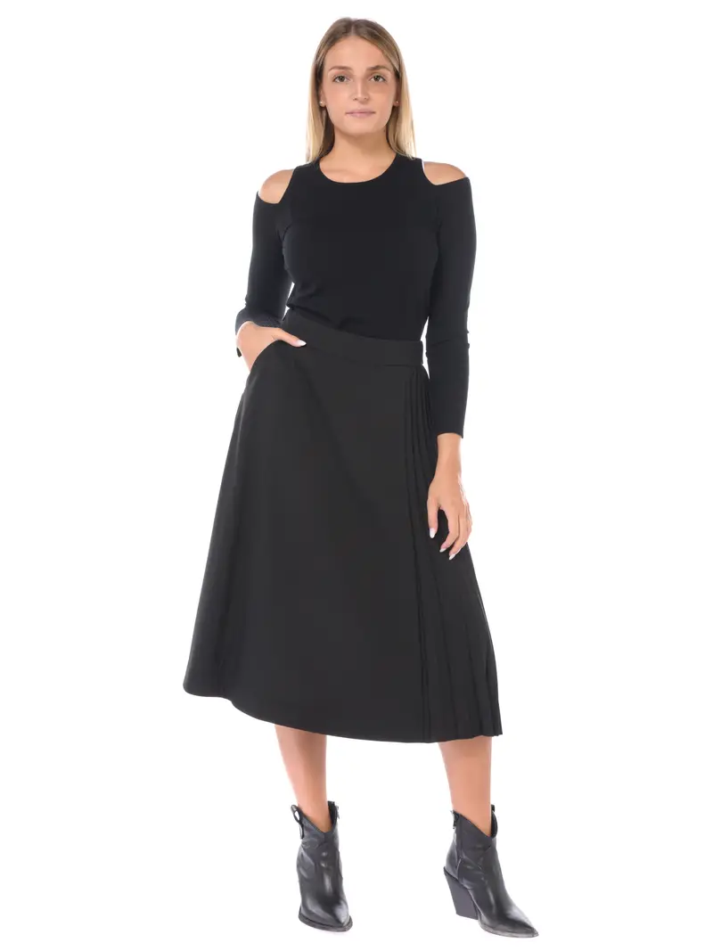 gonna lunga da donna Icona By Kaos a plisse con tasca NERO miniatura 2