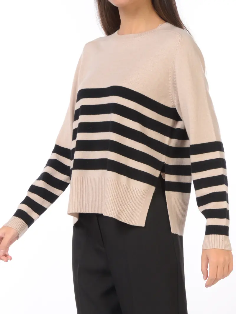 maglia da donna Icona By Kaos a girocollo a righe BEIGE miniatura 2