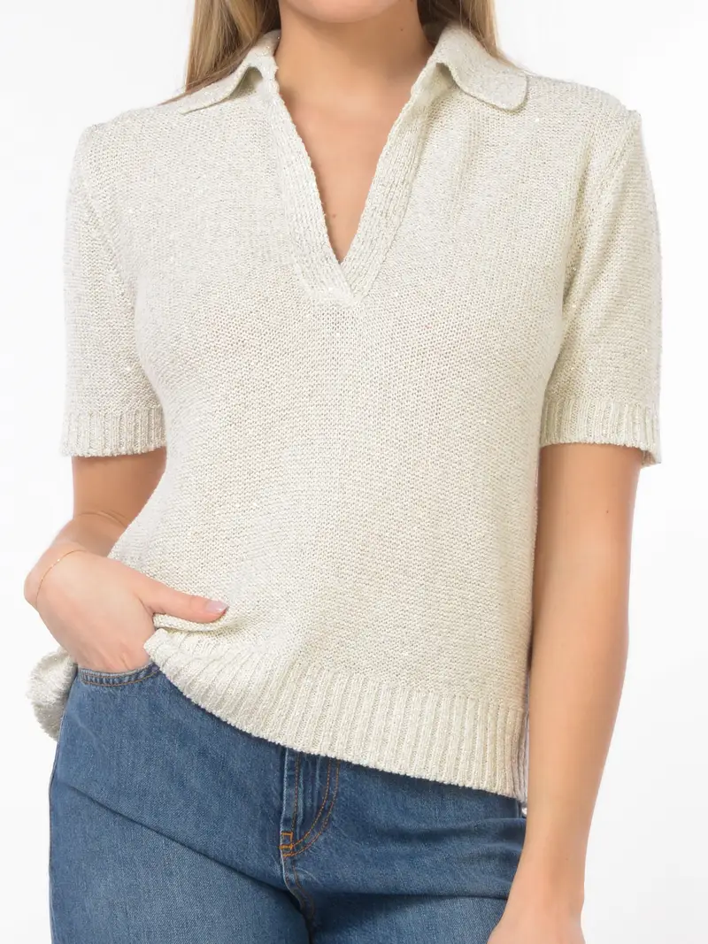 maglia da donna Icona By Kaos a manica corta con applicazione di paillettes BEIGE