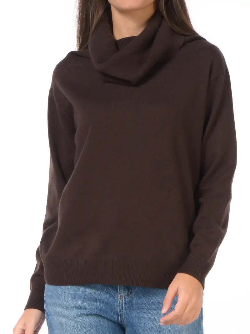 maglia da donna Icona By Kaos a manica lunga con scollo omerale MARRON miniatura 2