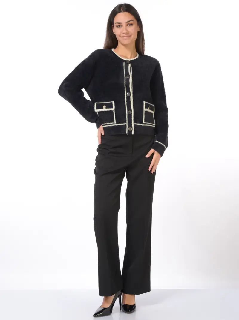 maglia da donna Icona By Kaos aperta effetto peluche NERO miniatura 2