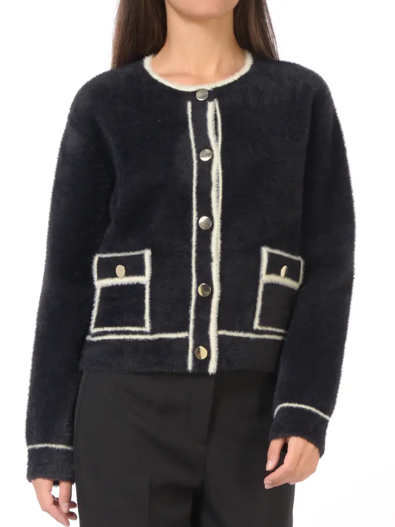 maglia da donna Icona By Kaos aperta effetto peluche NERO