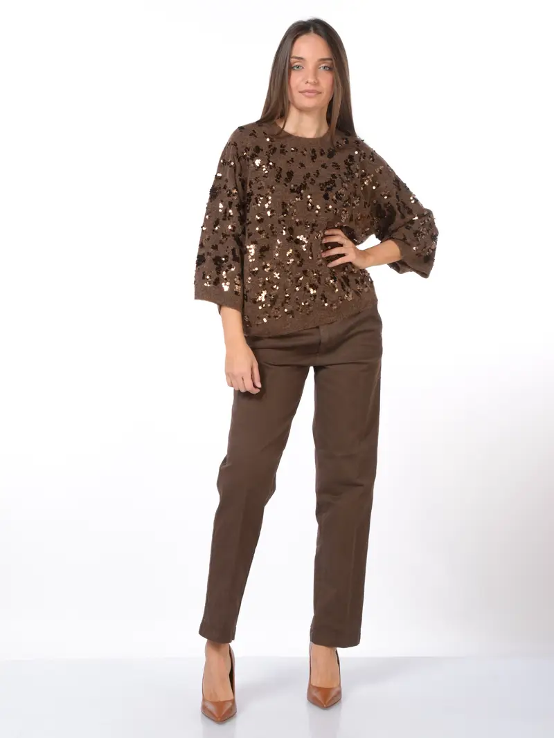 maglia da donna Icona By Kaos manica tre quarti con apilettes MARRON miniatura 2