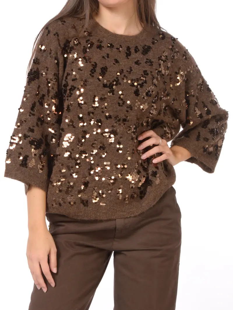 maglia da donna Icona By Kaos manica tre quarti con apilettes MARRON