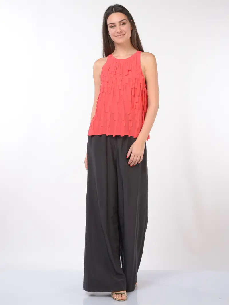 top da donna Icona By Kaos in viscosa e seta con frange Rosso miniatura 2