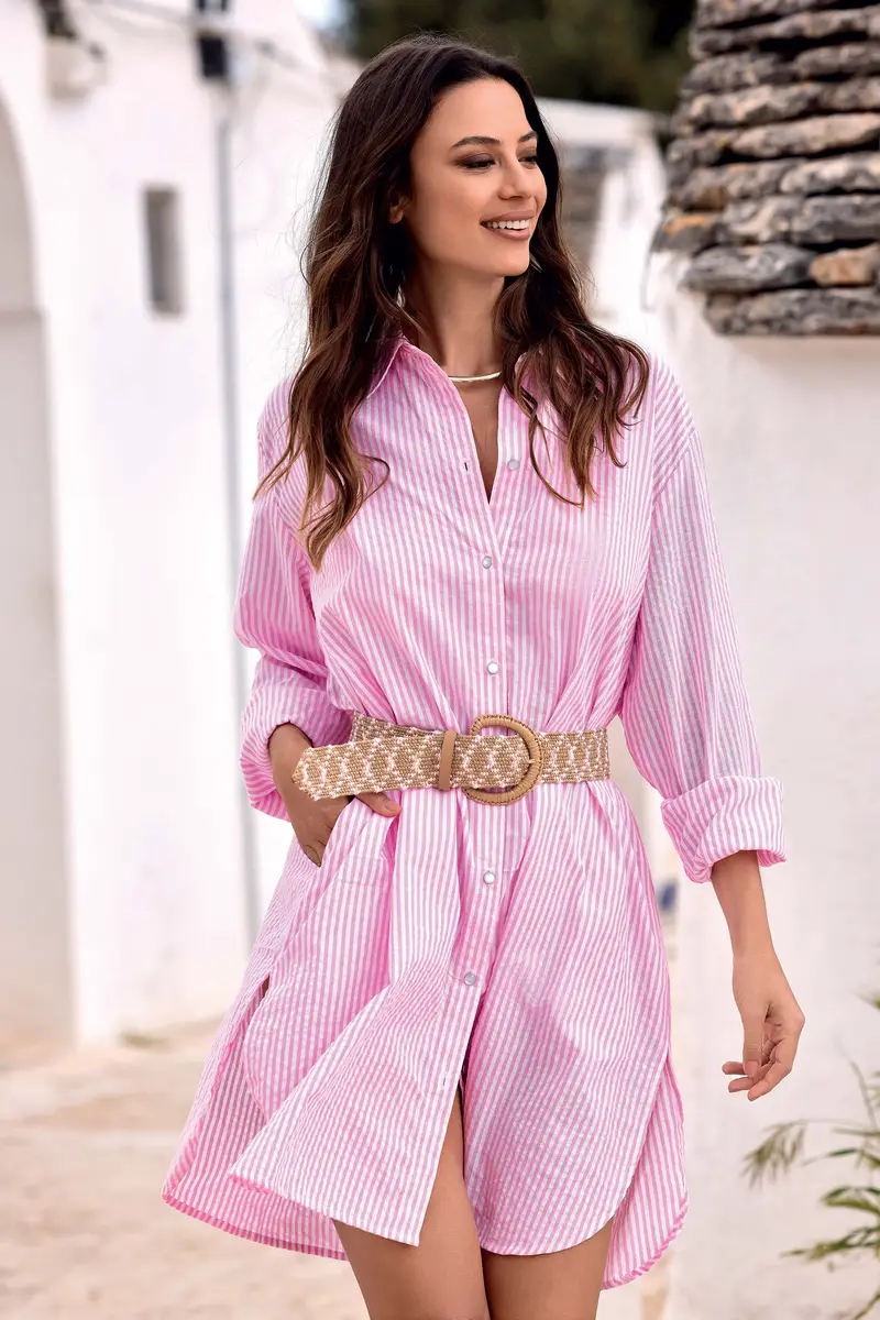 ABITO CAMICIA A RIGHE MEI | Colore Rosa |