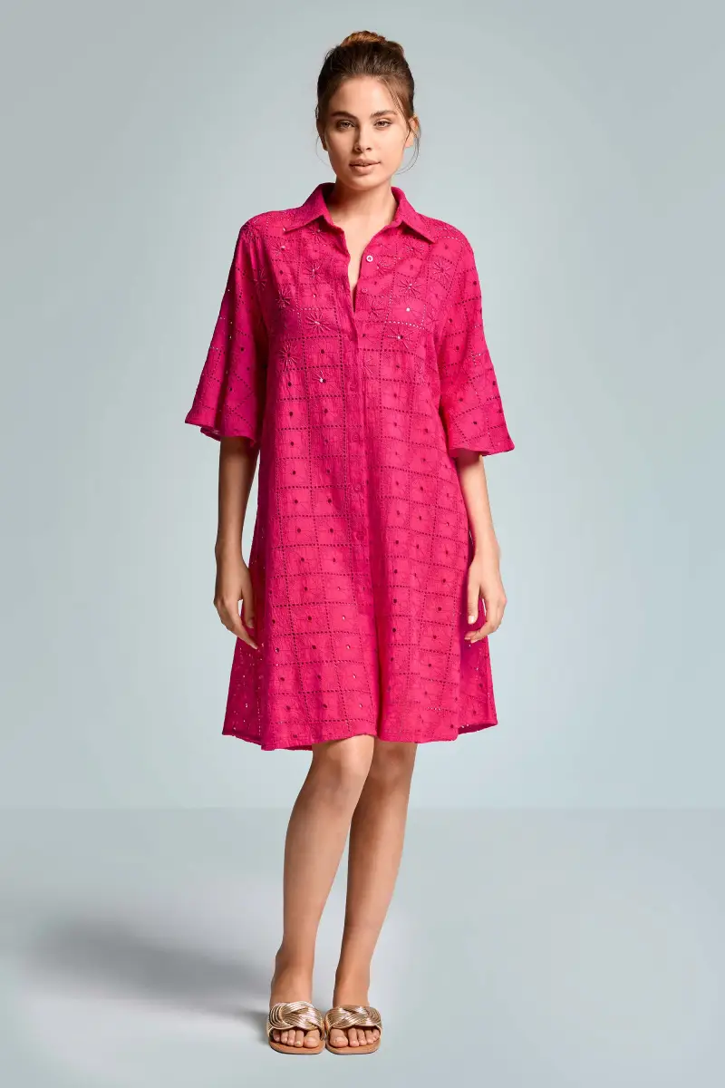 ABITO CAMICIA IN PIZZO PREGIATO ALBA | Colore Fucsia |