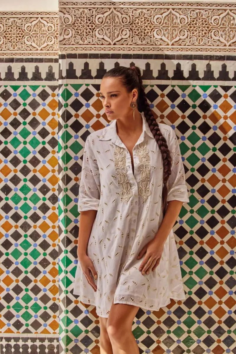 ABITO CAMICIA IN PIZZO PREGIATO | Colore Bianco |