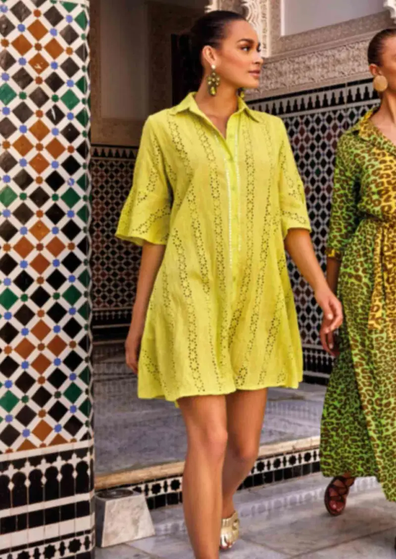 ABITO CAMICIA IN PIZZO PREGIATO | Colore Lime |