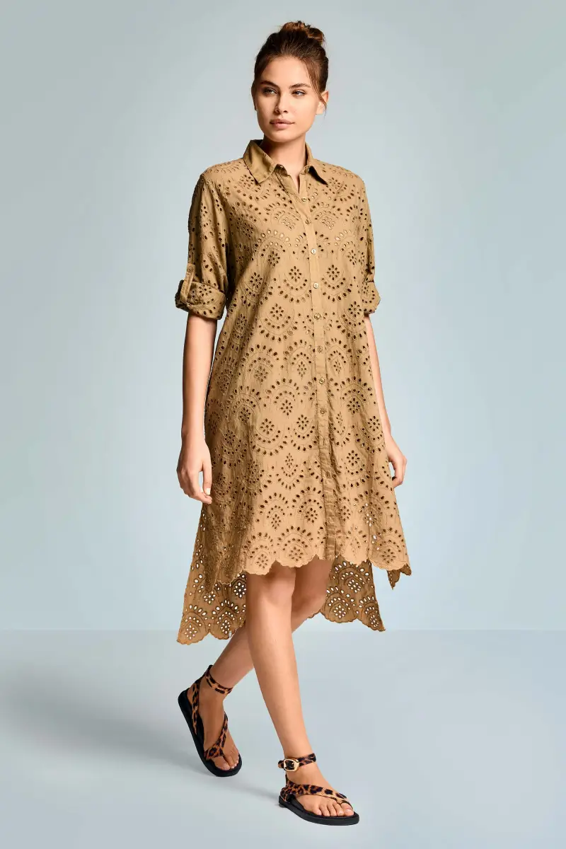 ABITO CAMICIA IN PIZZO PREGIATO ELLA | Colore Cachi |