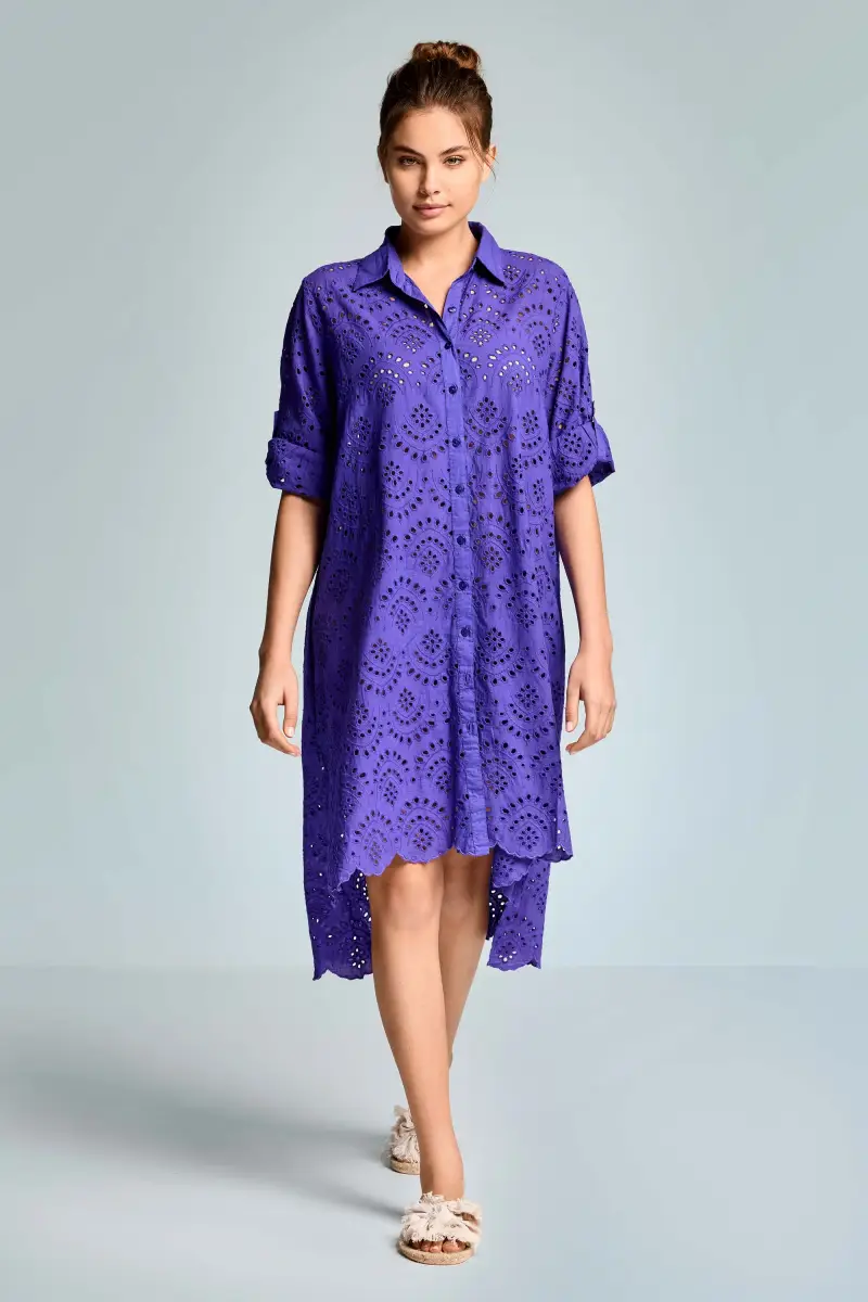 ABITO CAMICIA IN PIZZO PREGIATO ELLA | Colore Viola |