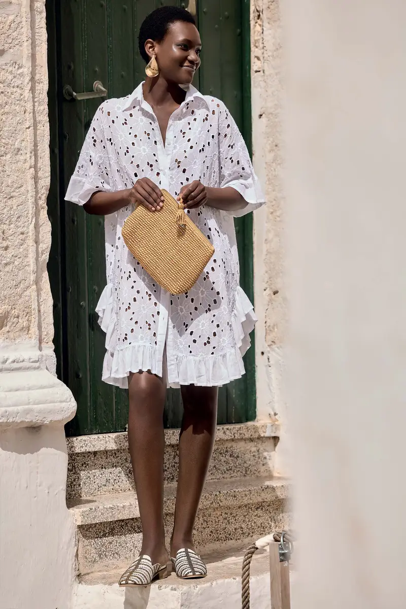 ABITO CAMICIA IN PIZZO PREGIATO VANIA | Colore Bianco |