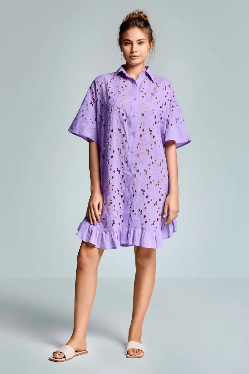 ABITO CAMICIA IN PIZZO PREGIATO VANIA | Colore Lilla |