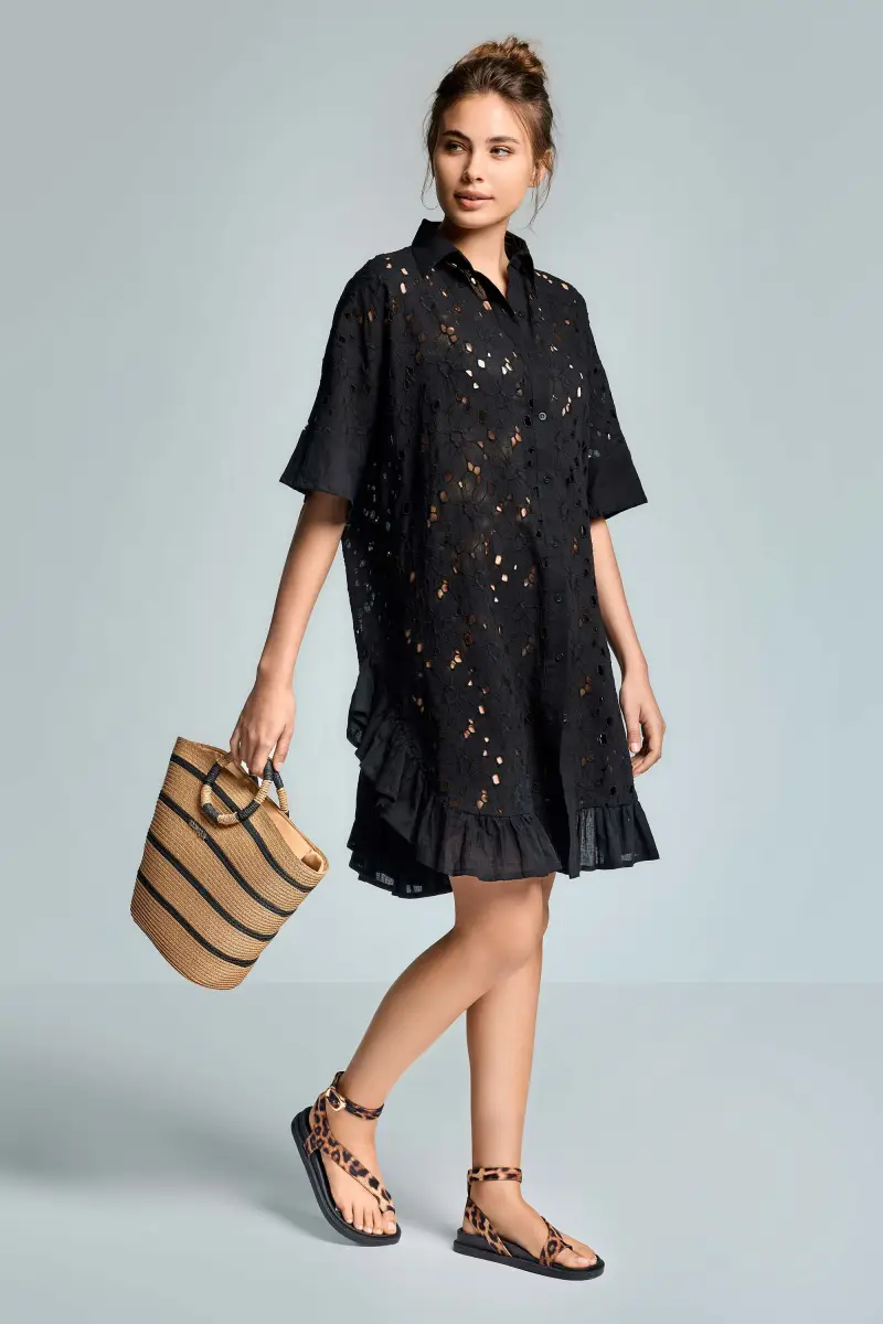 ABITO CAMICIA IN PIZZO PREGIATO VANIA | Colore Nero |