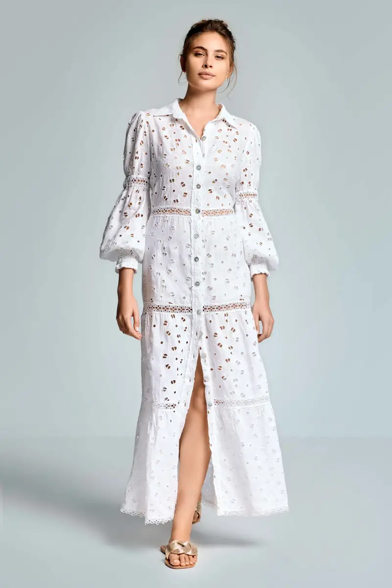 ABITO CAMICIA LUNGO IN PIZZO PREGIATO VANIA | Colore Bianco |