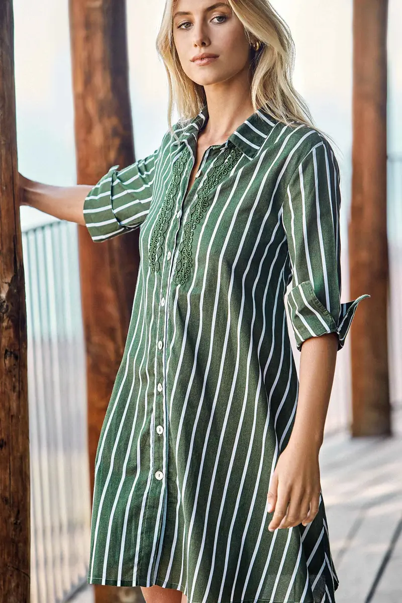 ABITO CAMICIA RIGHE PAILLETTES | Colore Verde |