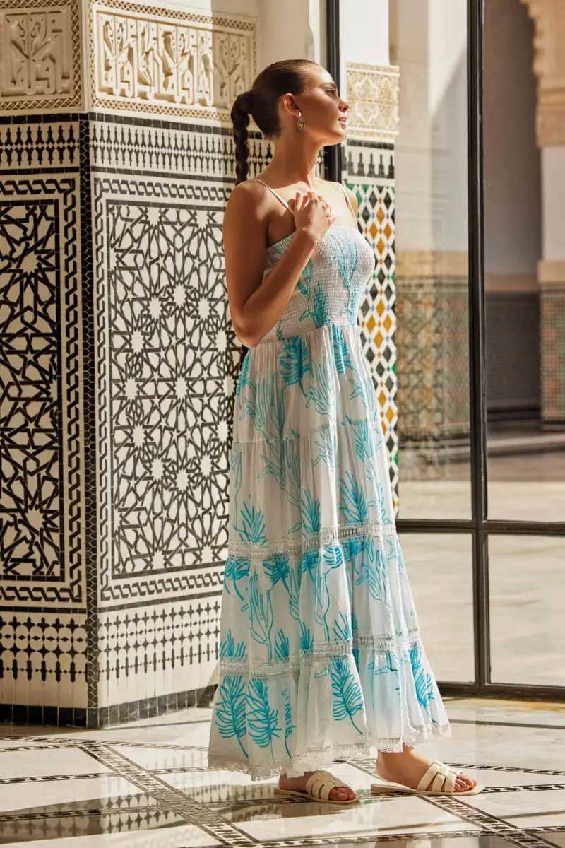 ABITO LUNGO CON SPALLINE JOY | Colore Turchese |