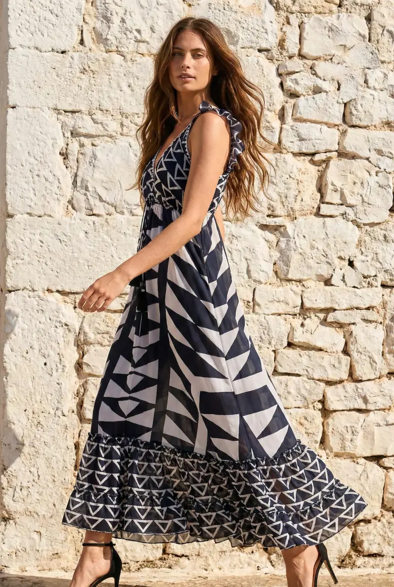 ABITO LUNGO CON VOLANT RUBY | Colore Multi |