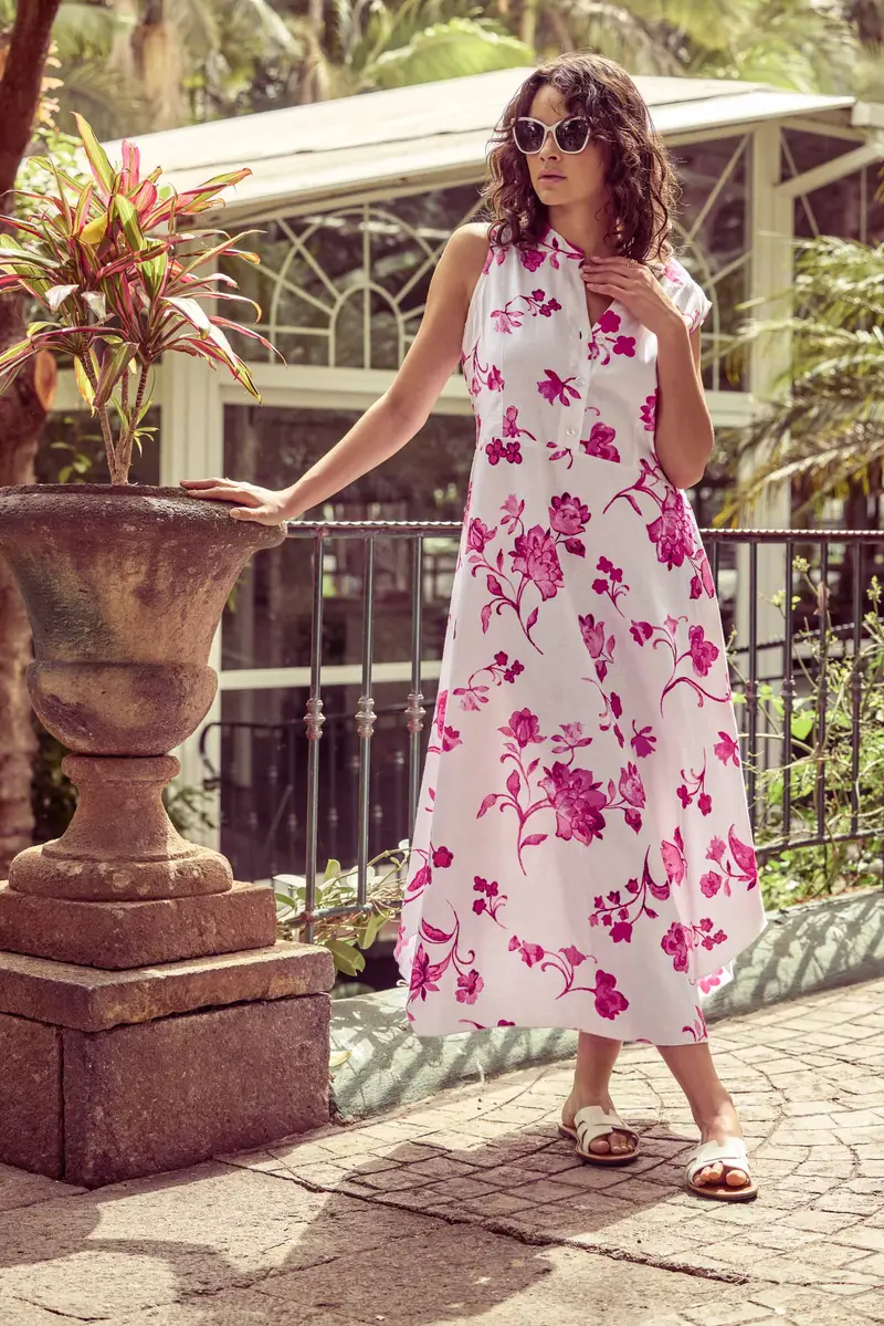 ABITO LUNGO IN MISTO LINO NIVEA | Colore Fucsia |