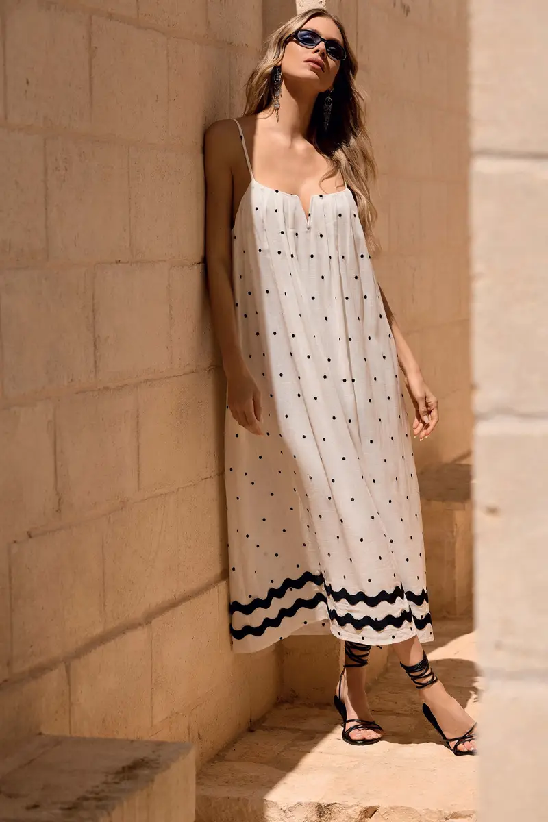 ABITO LUNGO IN MISTO LINO POIS JEANETTE | Colore Bianco |