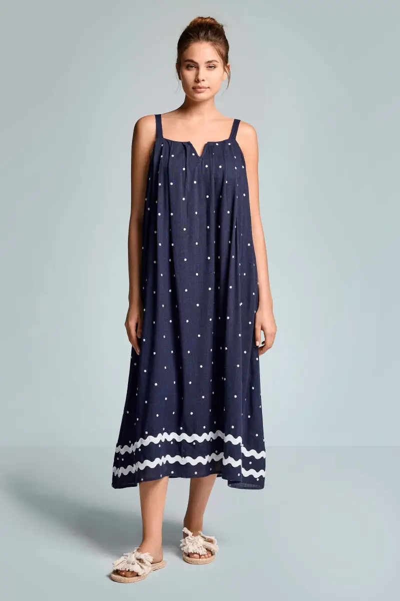 ABITO LUNGO IN MISTO LINO POIS JEANETTE | Colore Navy Blu |