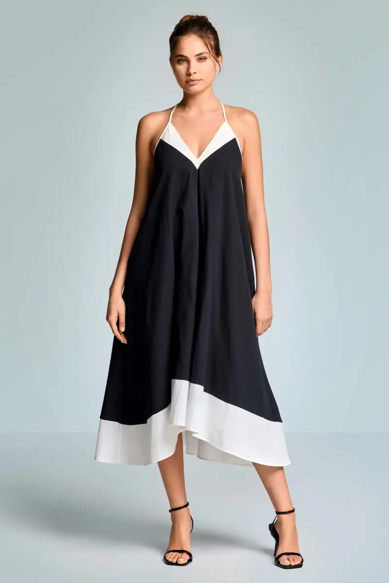 ABITO LUNGO IN MISTO LINO VALE | Colore Nero |