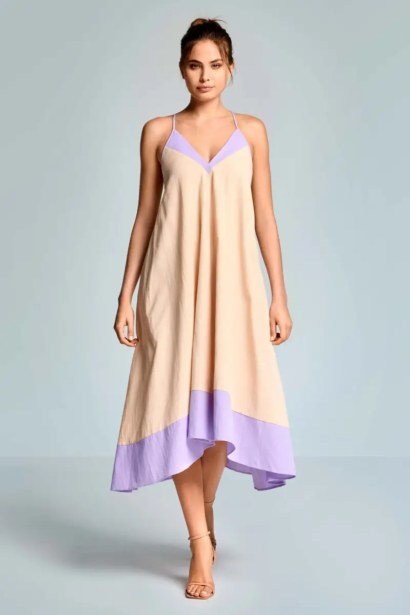 ABITO LUNGO IN MISTO LINO VALE | Colore Sabbia |