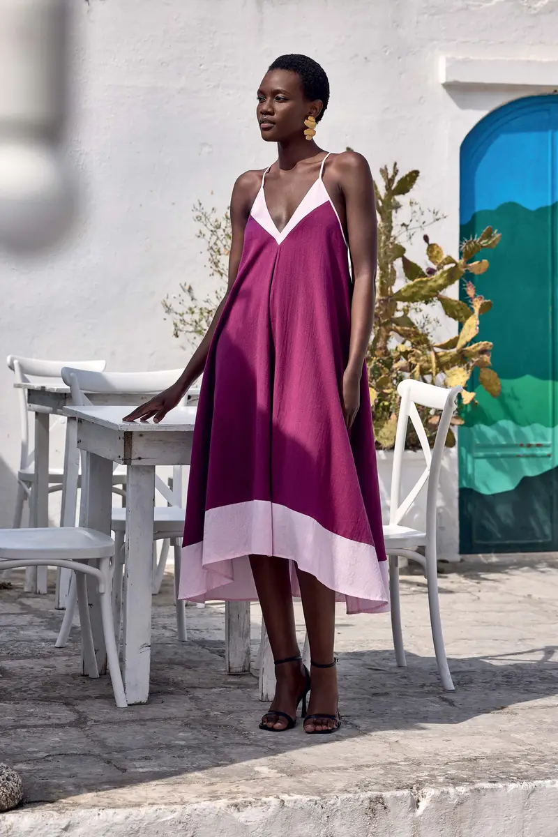 ABITO LUNGO IN MISTO LINO VALE | Colore Vino |