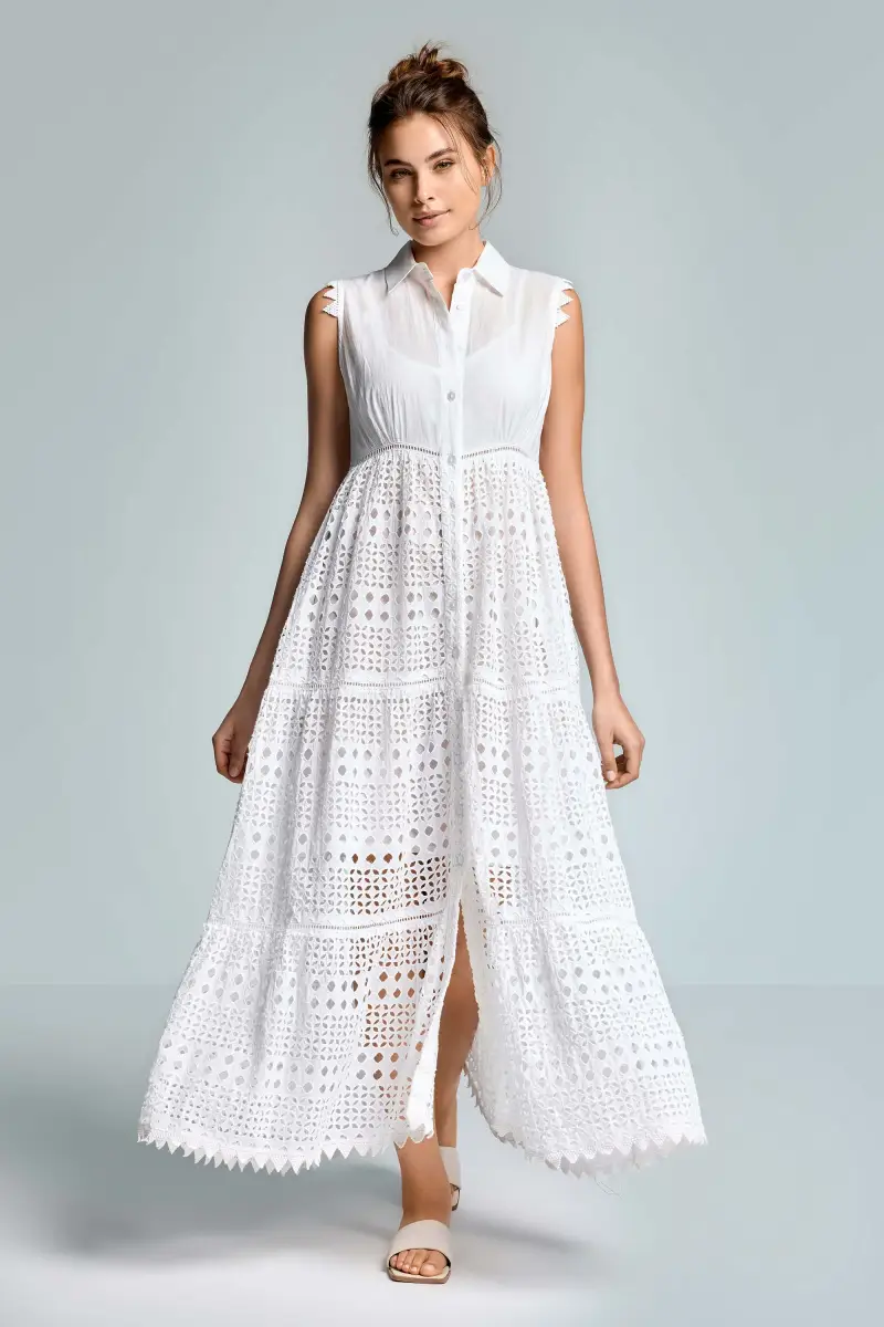 ABITO LUNGO IN PIZZO PREGIATO VANIA | Colore Bianco |