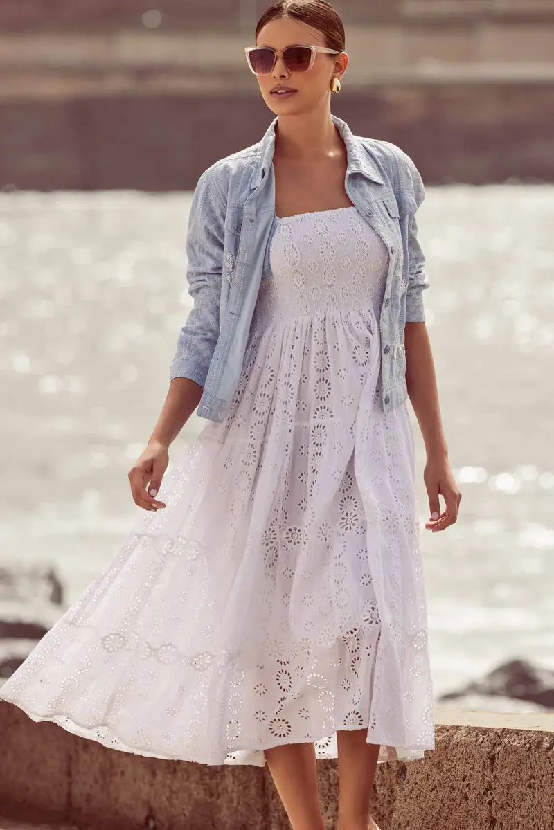 ABITO LUNGO IN PREGIATO PIZZO SANGALLO | Colore Bianco |