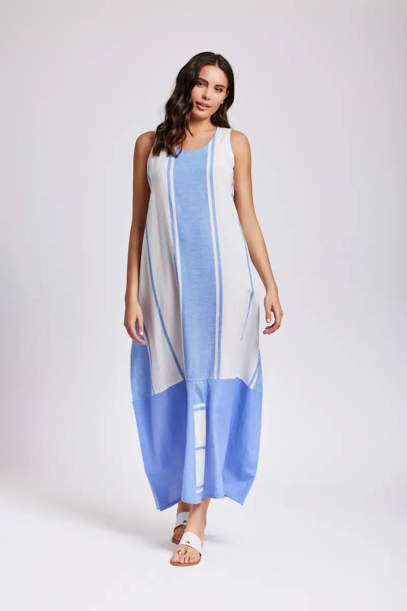 ABITO LUNGO SMANICATO IN LINO NAOMI | Colore Light Blu |