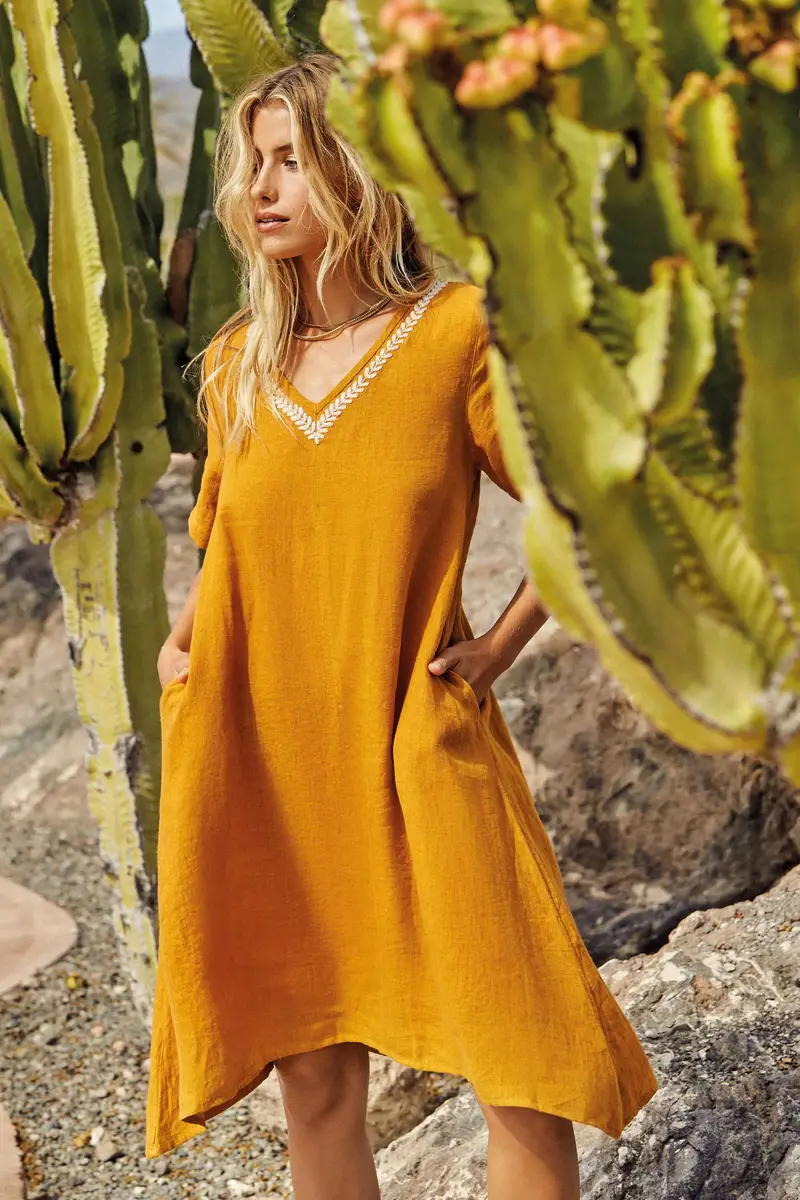 ABITO ONDULATO LINO | Colore Mostarda |