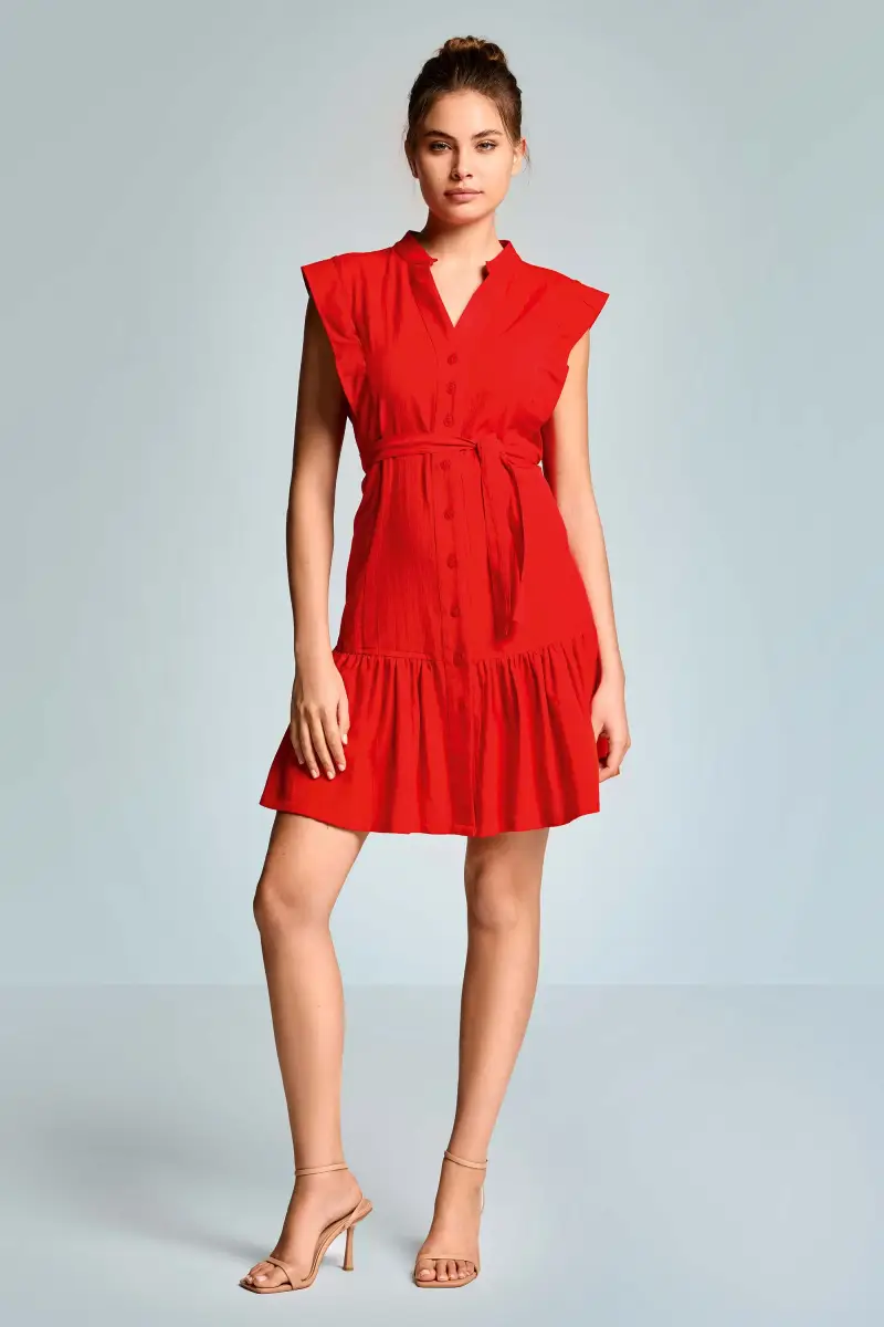 ABITO SMANICATO IN MISTO LINO MIRIANA | Colore Rosso |