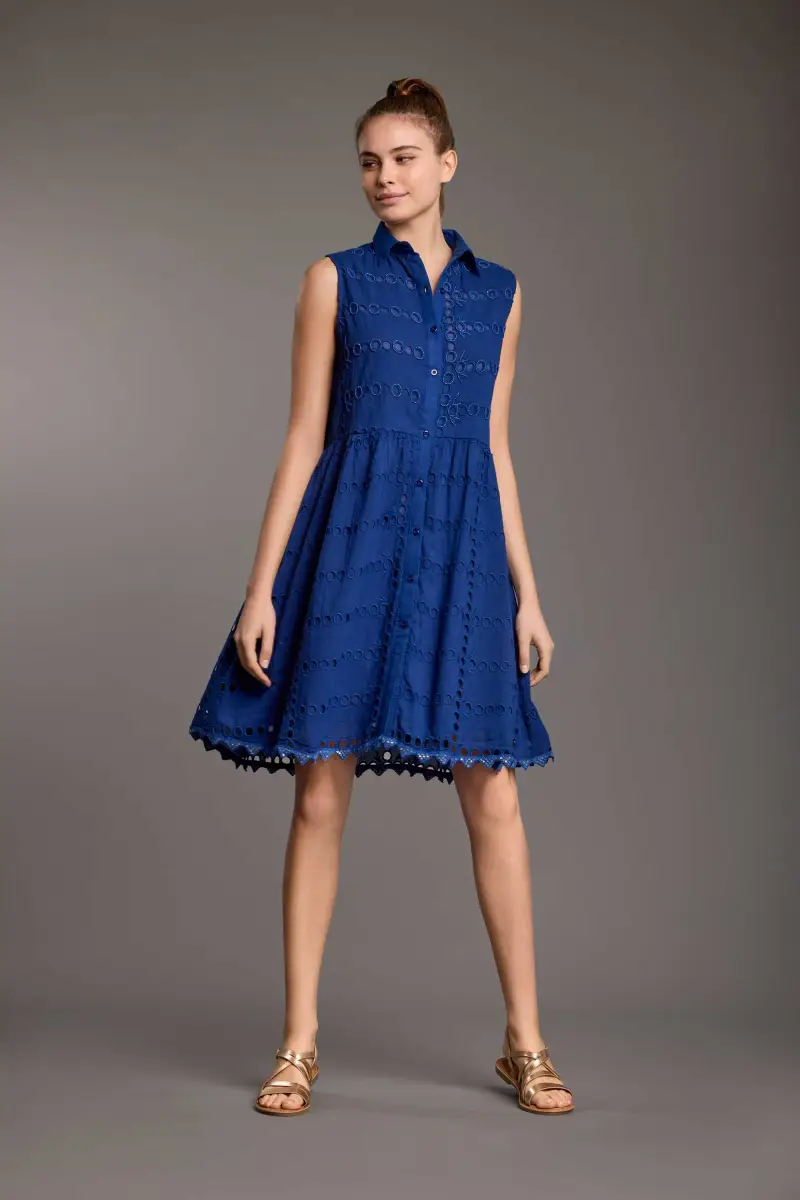 ABITO SMANICATO IN PIZZO INTARSIATO | Colore Navy Blu |