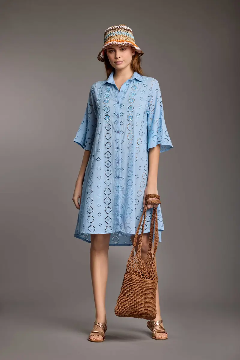 ABTO CAMICIA IN PREGIATO PIZZO SANGALLO | Colore Light Blu |