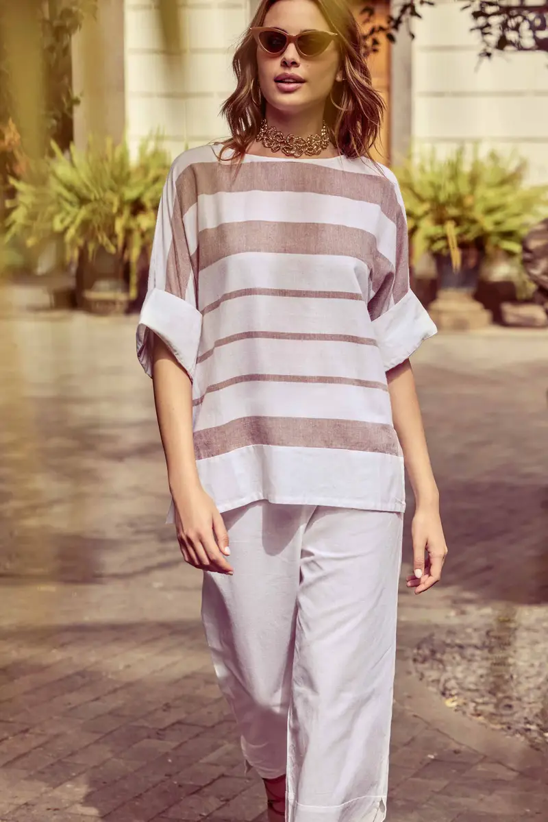 BLUSA IN MISTO LINO NIVES | Colore Sabbia |