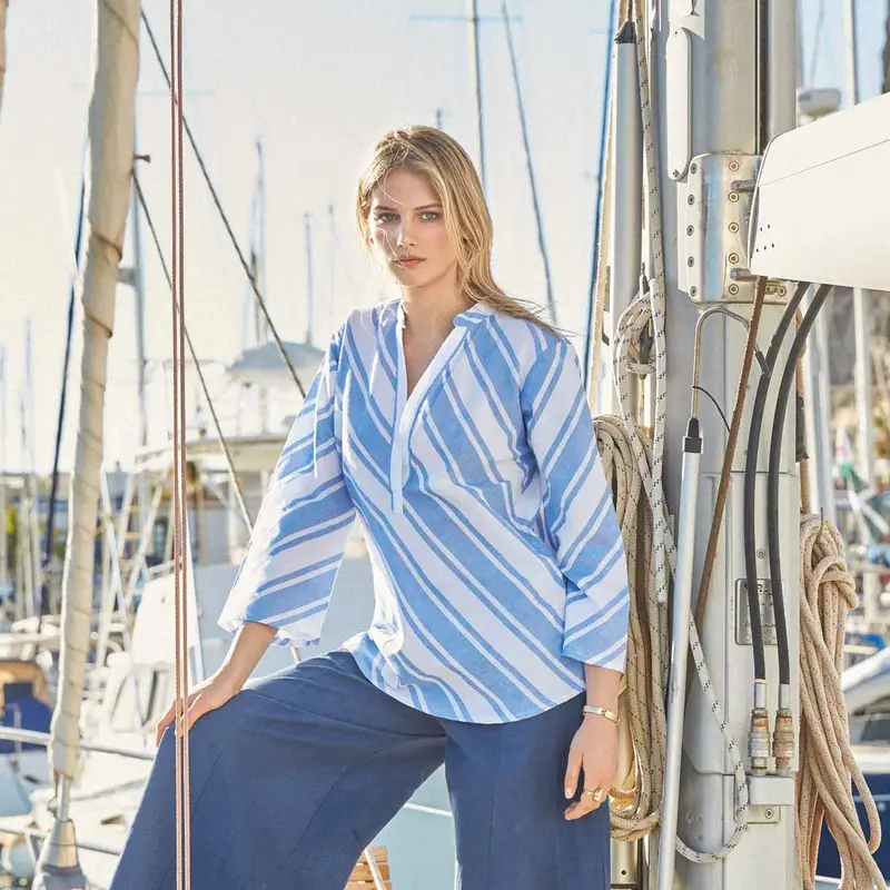 BLUSA RIGHE LINO | Colore Azzurro |