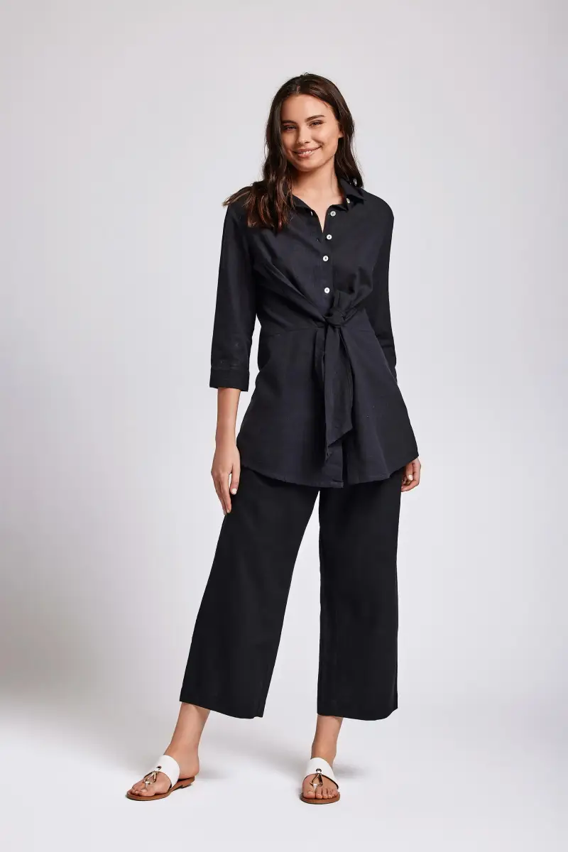 CAMICIA ABITO IN MISTO LINO | Colore Nero |