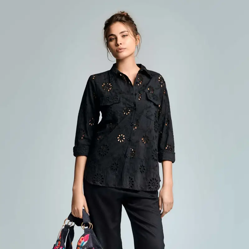 CAMICIA IN PIZZO PREGIATO VANIA | Colore Nero |