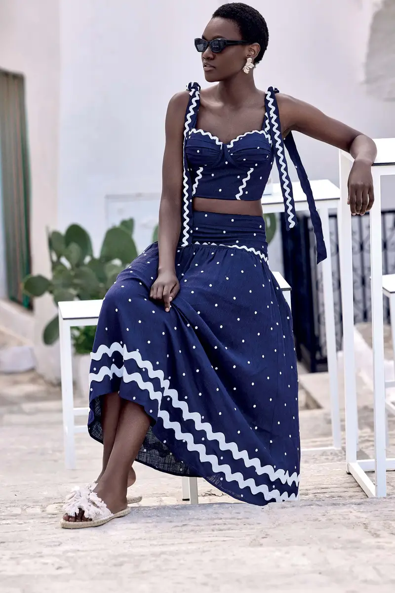 COMPLETO IN MISTO LINO POIS JEANETTE | Colore Navy Blu |