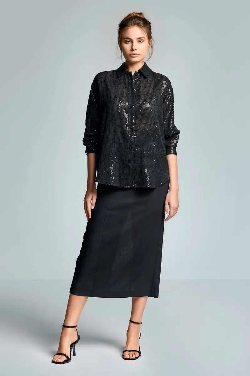 GONNA IN MISTO LINO LILY | Colore Nero |