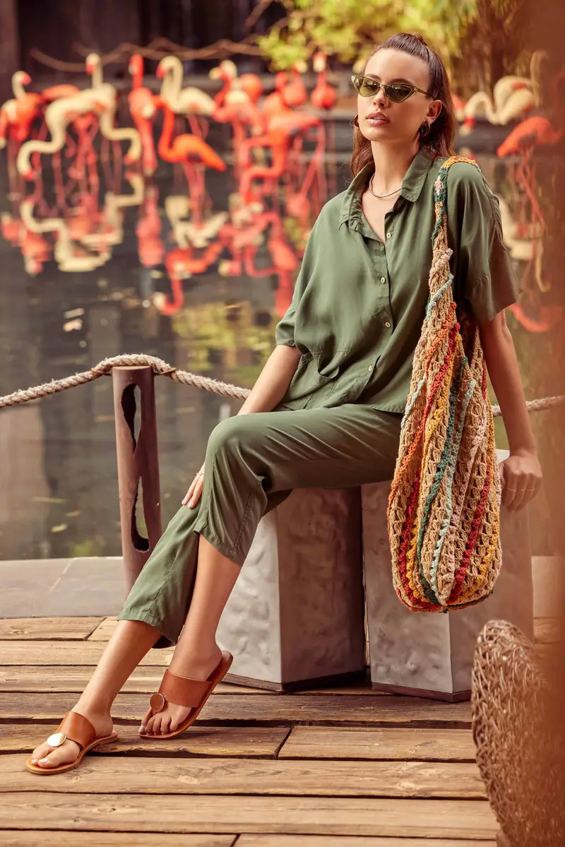 PANTALONI IN TENCEL CLARA | Colore Verde |