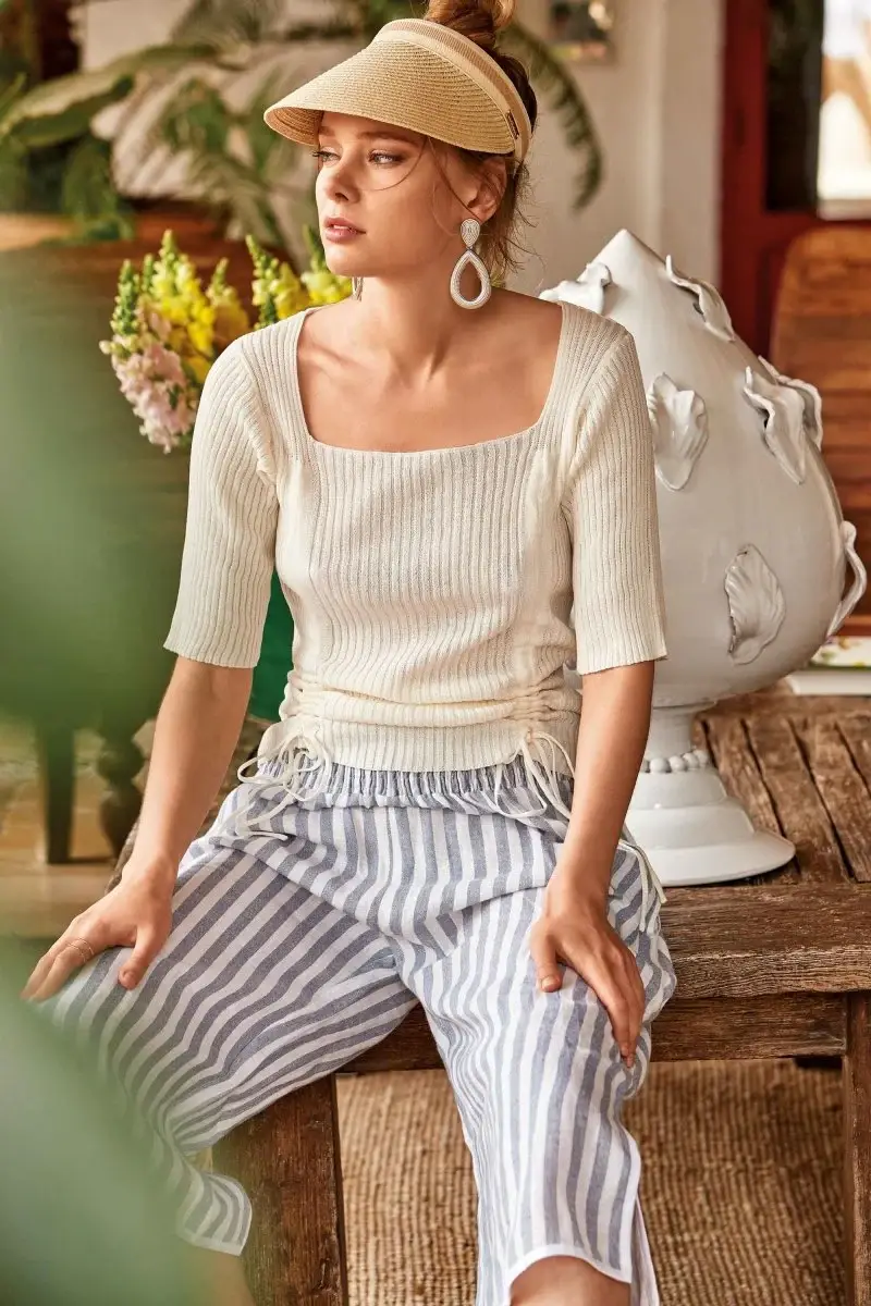 PANTALONI LINO RIGHE | Colore Multi |