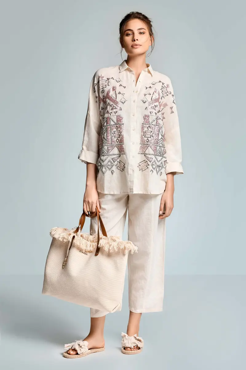 PANTALONI PALAZZO IN MISTO LINO TIZIANA | Colore Avorio |