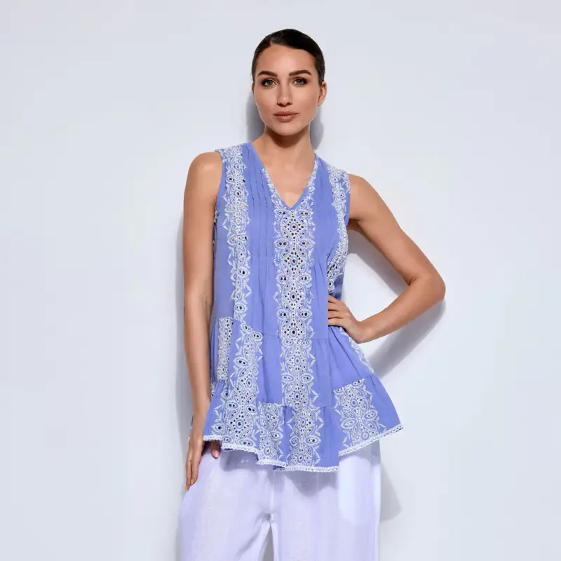 TOP IN PIZZO PREGIATO | Colore Blu |