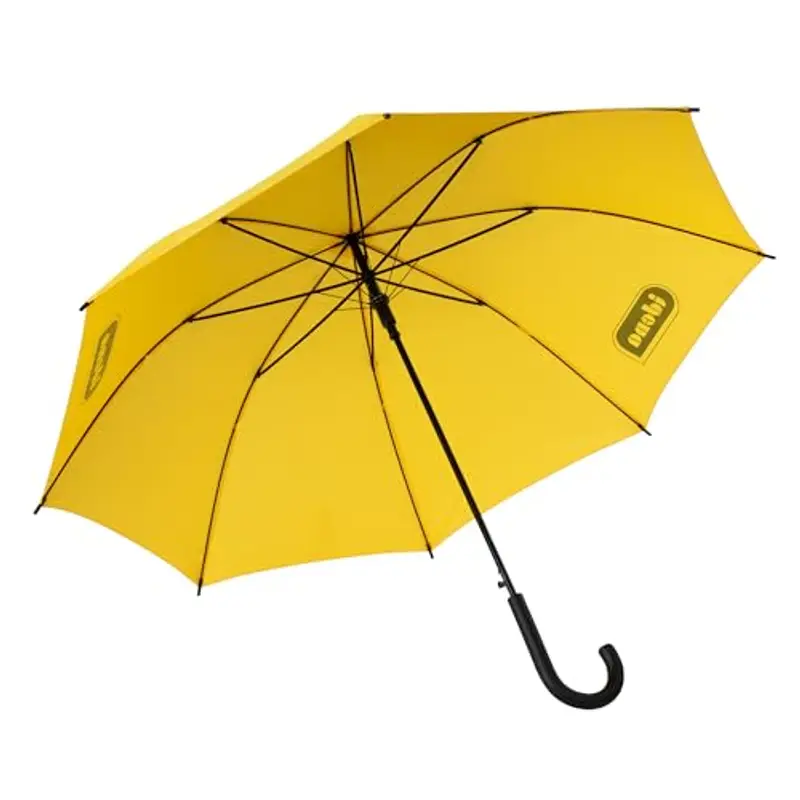 Idena 50113 - Ombrello a bastone giallo con diametro di 100 cm, ombrello con apertura automatica e manico soft-touch, lunghezza circa 88 cm