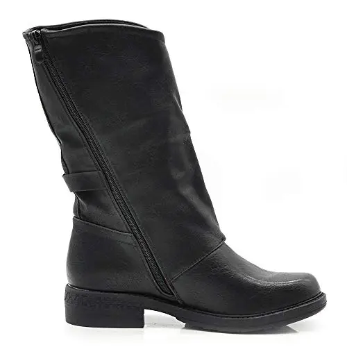 IF Fashion Scarpe da Donna Stivali Stivaletti Biker Fibbie Anfibi Polpaccio Largo G620 Nero 40 miniatura 3