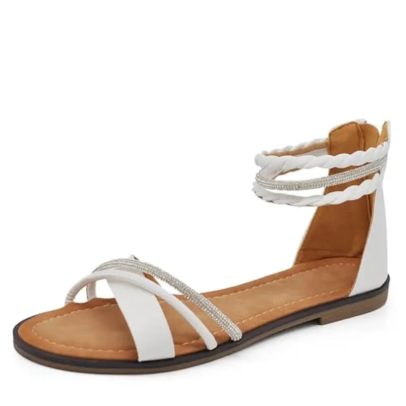 IF Fashion Scarpe Sandali Bassi Estivi da Donna Con Fasce Cinturino Strass Brillantini 6W9110 bianco N.40