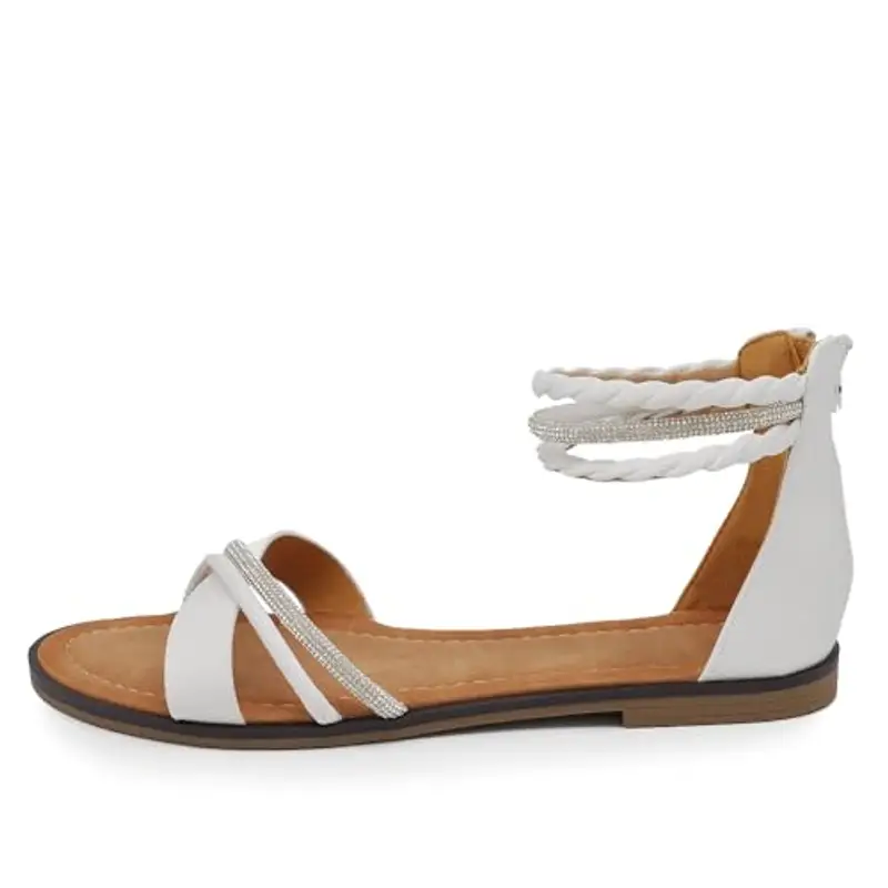 IF Fashion Scarpe Sandali Bassi Estivi da Donna Con Fasce Cinturino Strass Brillantini 6W9110 bianco N.40 miniatura 2