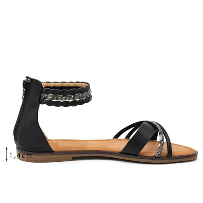 IF Fashion Scarpe Sandali Bassi Estivi da Donna Con Fasce Cinturino Strass Brillantini 6W9110 nero N.38 miniatura 3